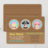 楽しい海賊テーマの誕生日パーティー 招待状 (正面/裏面)