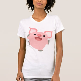 楽しい漫画の豚の女性のTシャツ Tシャツ