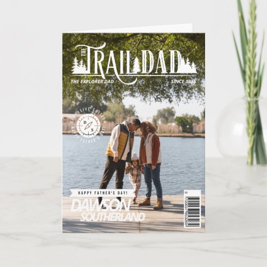 楽しい父の日お父さんアウトドア写真マガジン表紙 カード (正面)
