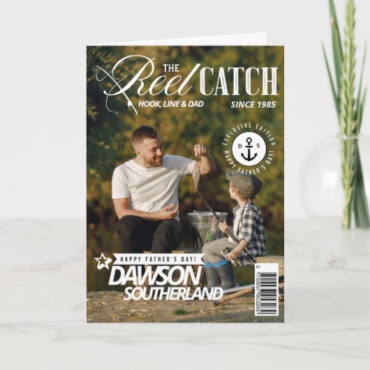 楽しい父の日お父さん釣り写真マガジンカバー カード (正面)