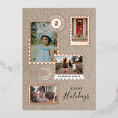 楽しい特別配送の切手写真コラージュ 箔シーズンカード (正面)