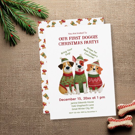楽しい犬のクリスマスパーティーの招待状 招待状