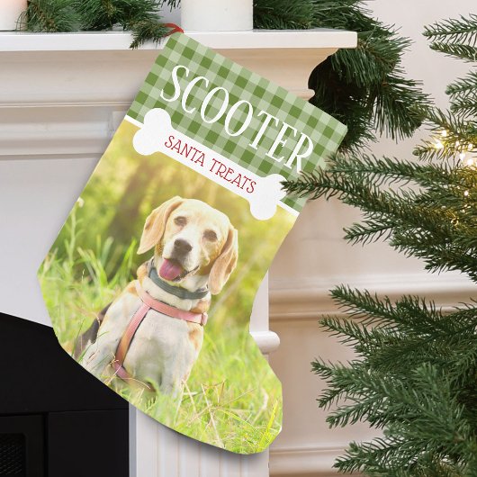 楽しい犬のプレイド写真名前パーソナライズド スモールクリスマスストッキング