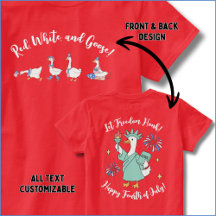 楽しい独立記念日の赤白ガチョウTシャツ