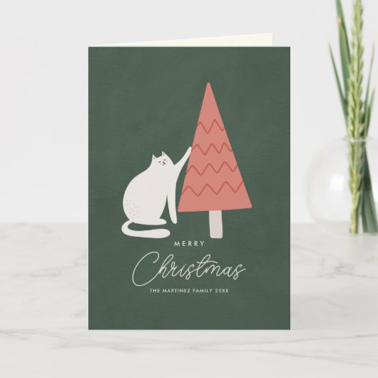 楽しい猫とツリーのメリークリスマス折りたたみカード シーズンカード (正面)