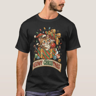 楽しい猫のクリスマスギフトサプライズ Tシャツ