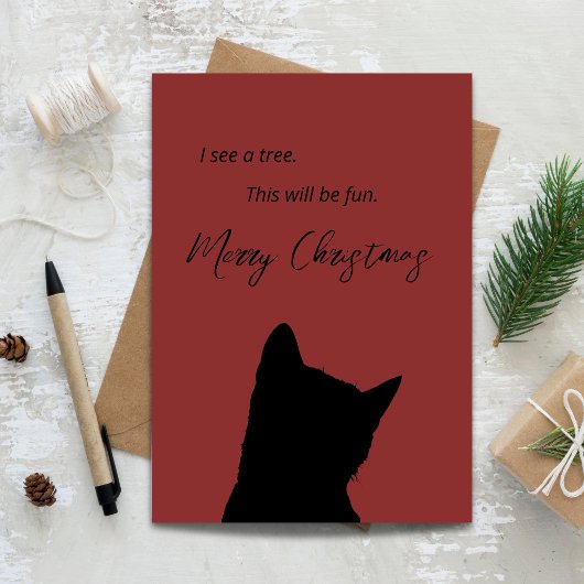 楽しい猫のクリスマス「木が見える。楽しみ!」 カード