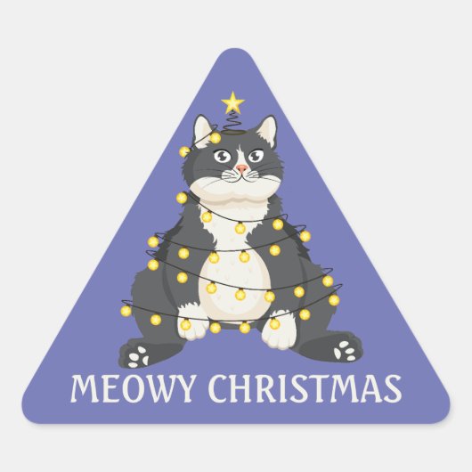 楽しい猫の日クリスマスパンフェスティブウィンターファン 三角形シール (正面)