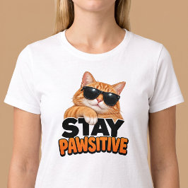 楽しい猫好きのためのステイポジティブ Tシャツ