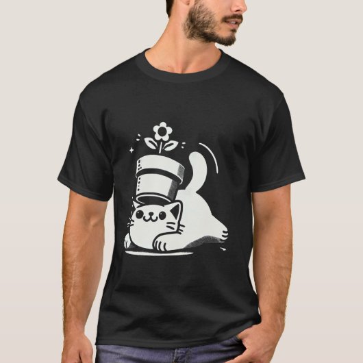 楽しい猫 鍋を頭にのせたハロウィン Tシャツ (正面)