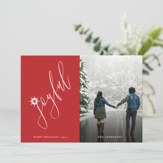 楽しい現代の手書きスクリプト写真ホリデーカード シーズンカード (スタンド正面)