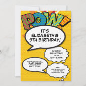 楽しい現代的な誕生日パーティー あらゆる年齢対応 POW 招待状 (正面)