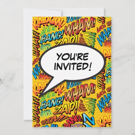 楽しい現代的な誕生日パーティー あらゆる年齢対応 POW 招待状 (裏面)