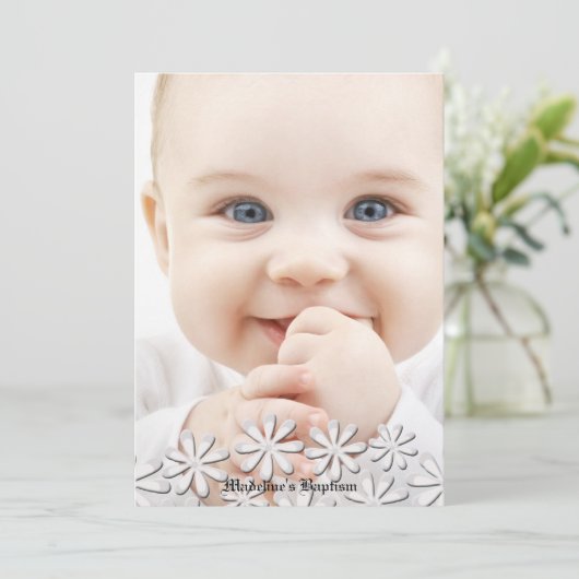 楽しい白いデイジーの写真の招待状 招待状 (スタンド正面)