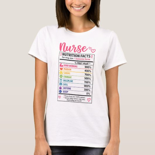 楽しい看護師の栄養成分表示 Tシャツ (正面)