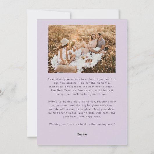 楽しい瞬間と一緒に紫のクリスマスフォト シーズンカード (裏面)