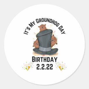 楽しい私のグラウンドホッグデー誕生日 2.2.22 2月2日 2 ラウンドシール