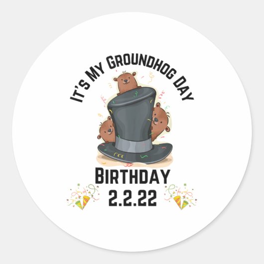 楽しい私のグラウンドホッグデー誕生日 2.2.22 2月2日 2 ラウンドシール (正面)
