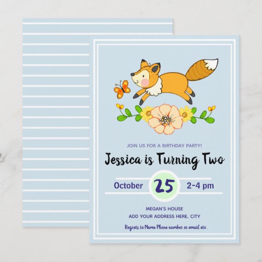 楽しい秋のキツネの誕生日パーティーの招待状 招待状 (正面/裏面)