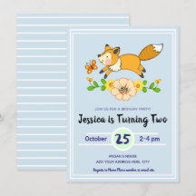 楽しい秋のキツネの誕生日パーティーの招待状
