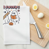 楽しい秋のハロウィーン教師の幽霊の指示入りTシャツ キッチンタオル (四つ折り)