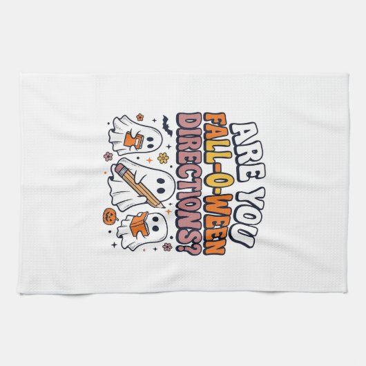 楽しい秋のハロウィーン教師の幽霊の指示入りTシャツ キッチンタオル (横)