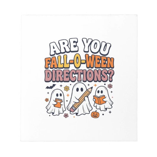 楽しい秋のハロウィーン教師の幽霊の指示入りTシャツ ノートパッド (正面)