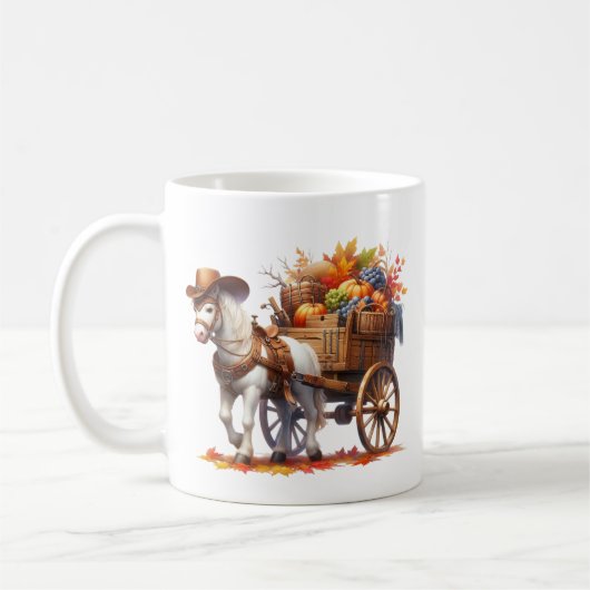 楽しい秋の季節の馬のモノグラム コーヒーマグカップ (左)