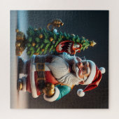 楽しい笑い声のサンタクロースとクリスマスツリー ジグソーパズル (横)