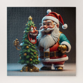 楽しい笑い声のサンタクロースとクリスマスツリー ジグソーパズル
