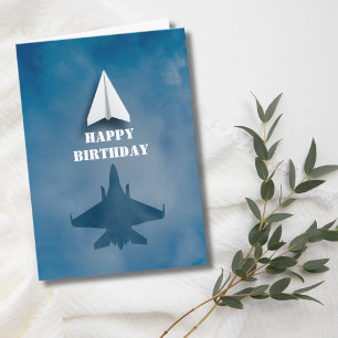 楽しい紙飛行機とジェット戦闘機の影、誕生日 カード