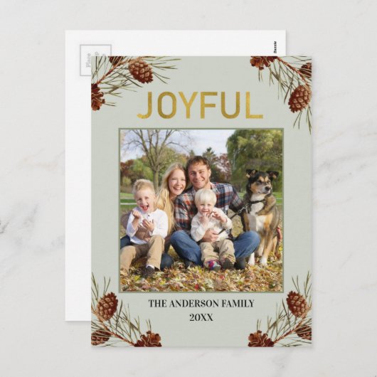 楽しい素朴グリーンフォトクリスマスホリデー シーズンポストカード (正面/裏面)