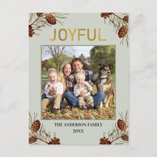 楽しい素朴グリーンフォトクリスマスホリデー シーズンポストカード (正面)