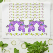 楽しい紫のテディ王室のベアダンスライン キッチンタオル (折り畳み)