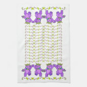 楽しい紫のテディ王室のベアダンスライン キッチンタオル (縦)