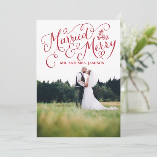 楽しい結婚したとメリーのクリスマス写真カード シーズンカード (スタンド正面)