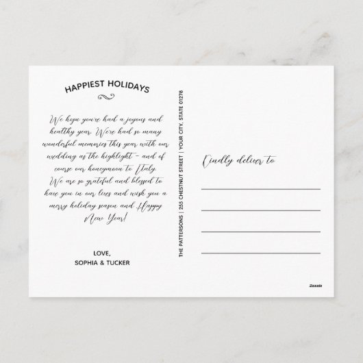 楽しい結婚したクリスマス写真フローラアーチ シーズンポストカード (裏面)