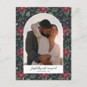 楽しい結婚したクリスマス写真フローラアーチ シーズンポストカード (正面)