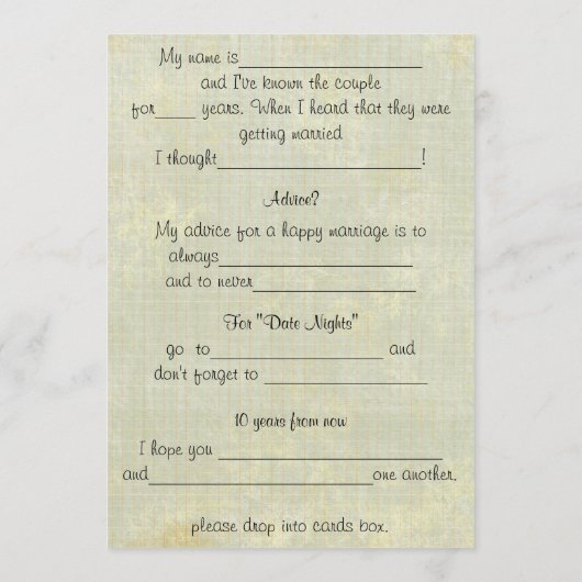 楽しい結婚式のアドバイスコメントカード アドバイスカード (裏面)
