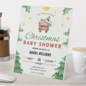楽しい緑のクリスマスのおもちゃドライブ赤ちゃんシャワー 台座サイン (インサイチュ)