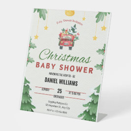 楽しい緑のクリスマスのおもちゃドライブ赤ちゃんシャワー 台座サイン