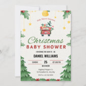 楽しい緑のクリスマスのおもちゃドライブ赤ちゃんシャワー 招待状 (正面)