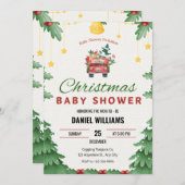楽しい緑のクリスマスのおもちゃドライブ赤ちゃんシャワー 招待状 (正面/裏面)