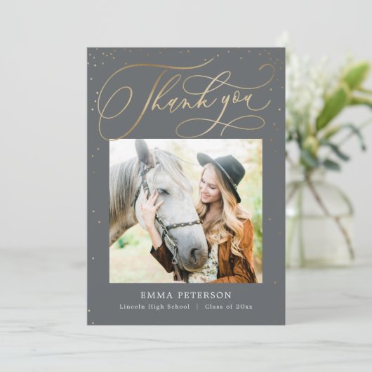 楽しい編集可能なカラー卒業ありがとう サンキューカード (スタンド正面)