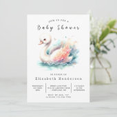 楽しい編集可能なスワン ベビーシャワー 招待状 (スタンド正面)