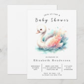 楽しい編集可能なスワン ベビーシャワー 招待状 (正面/裏面)