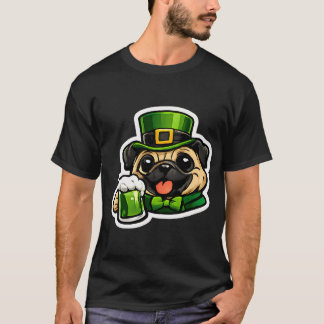 楽しい聖パトリックの日のパグの緑ビール飲みレプ Tシャツ