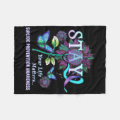 楽しい自殺予防意識を保とう 生きて フリースブランケット (正面(横))