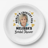 楽しい花婿の顔写真 ゴールドハート ブライダルシャワー ペーパープレート (正面)