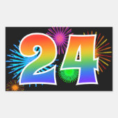 楽しい花火 + レインボーパターン "24" イベント番号 長方形シール (正面)